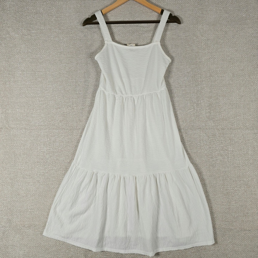 Caution to the Wind Womens White Textured Waffle Knit Tiered Midi Dress‎ Small